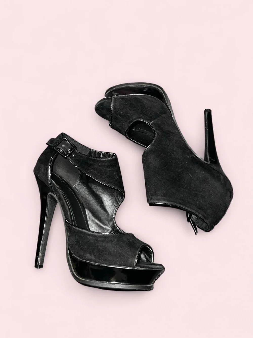Size 8 Black Open-Toe High Heel Platform Sandals